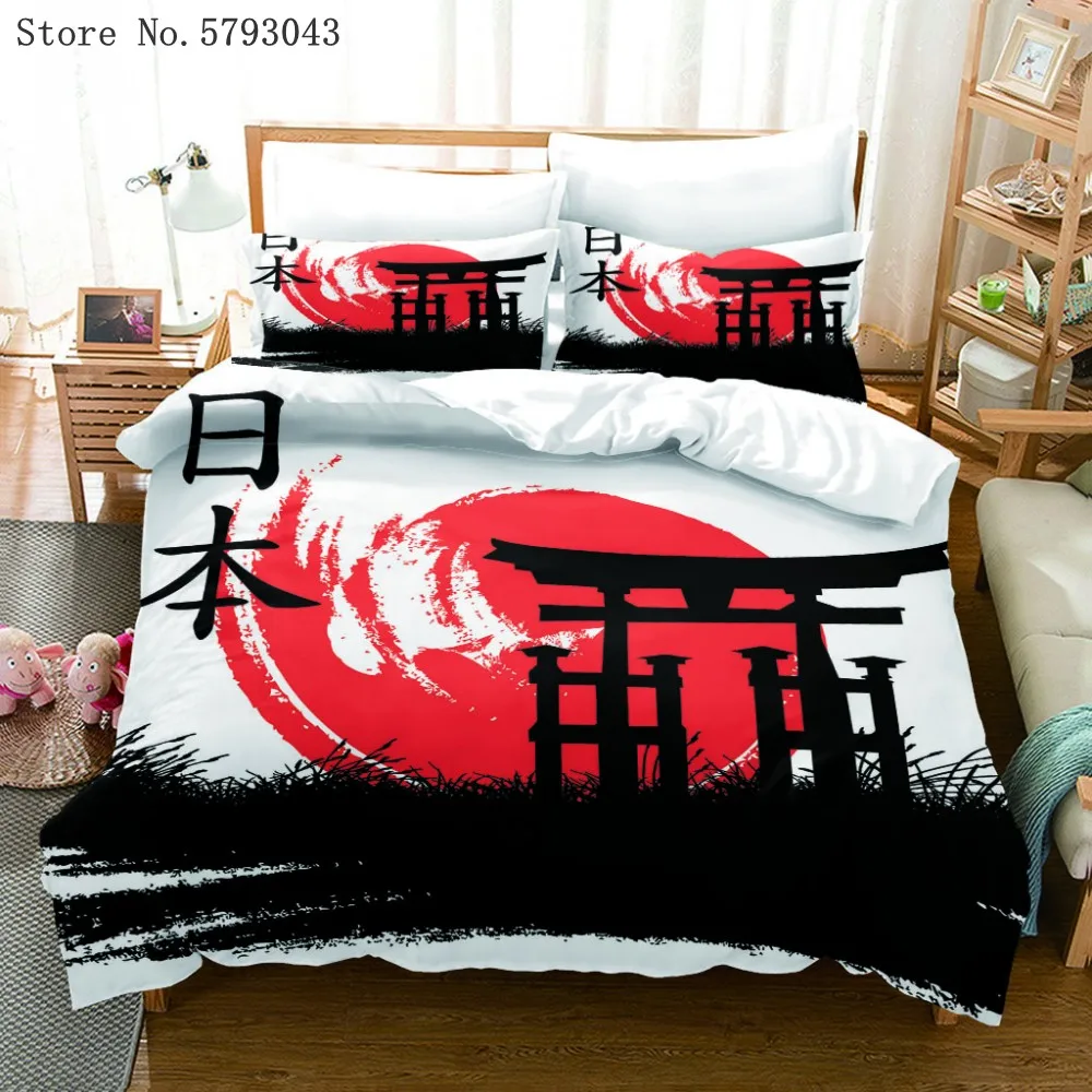 

2/3 Pieces Japan National Bedding Set Modern Home Duvet Cover Red Black Background Bed Quilt Cover For Kids Adults Bedspread