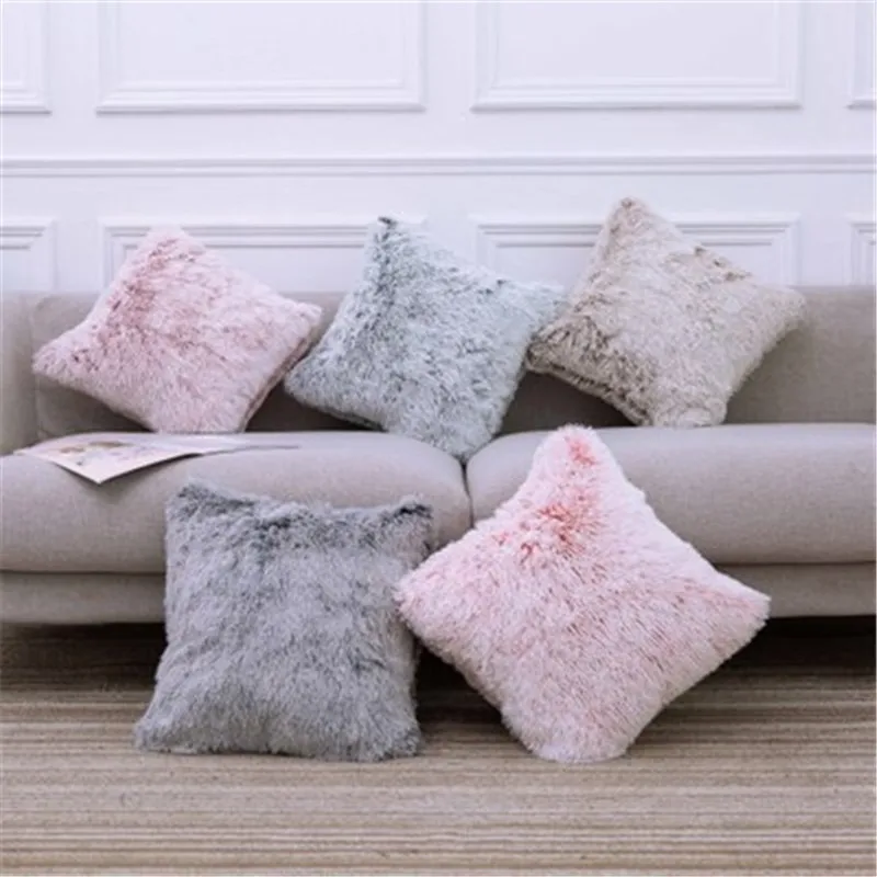 

BEI New hot sofa pillowcase Double plush solid cushion cover Plush back Pillow Cover cozy home decorate pink rectangle 45cm 50cm