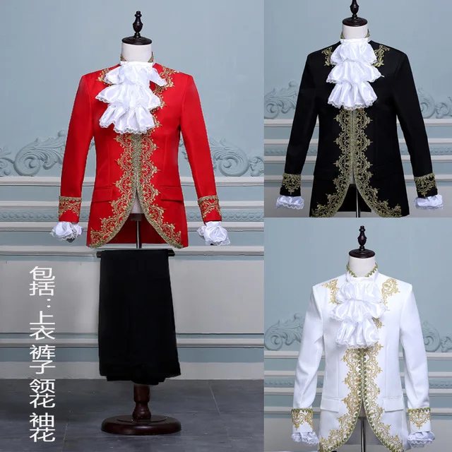 Renaissance Victorian Men Boy Prince King Costume Palace Medieval Costume Kids Fancy Halloween Cosplay Noble Retro Jacket Pants