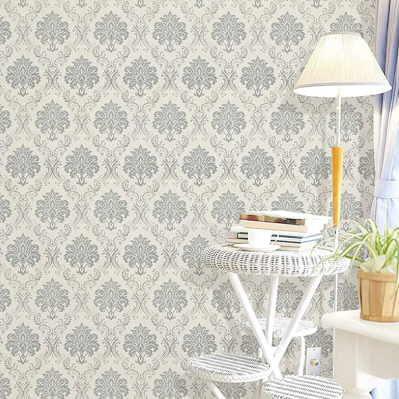 Peel and Stick Wallpaper Removable Silver Damask Wall Paper Decorative  Floral Self Adhesive Wallpaper Waterproof Wall Stickers