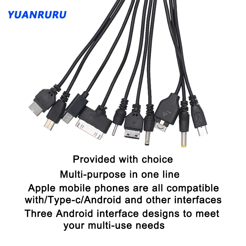 1pc 10 in 1 USB Cable Universal Portable USB Data Cable For Cell Phone Fast Charging Mobile Phone One Drag 10 USB Charging Cable