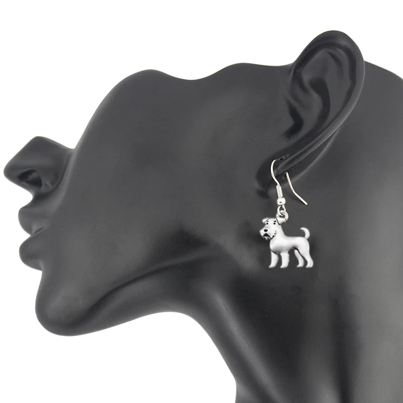 Antique Silver Color Boho Airedale Terrier&Schnauzer Dog Charm Drop Dangle Hook Earrings Big Long Unique Earrings For Women