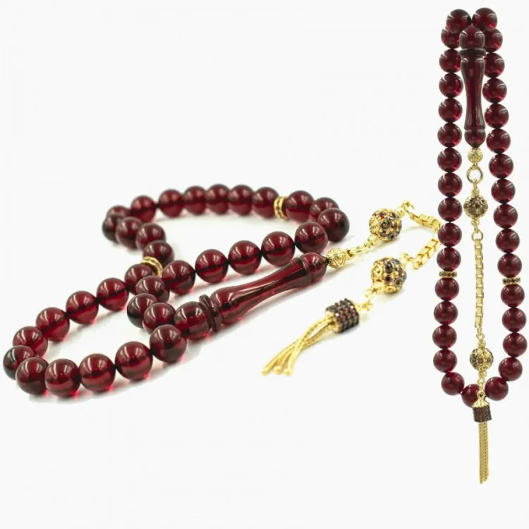 33 Beads Fire Amber (Fire Amber) Muslim Prayer Tasbih Misbaha Islamic Jewelry Subha Capsule Cut Tassel 925 Caliber Silver