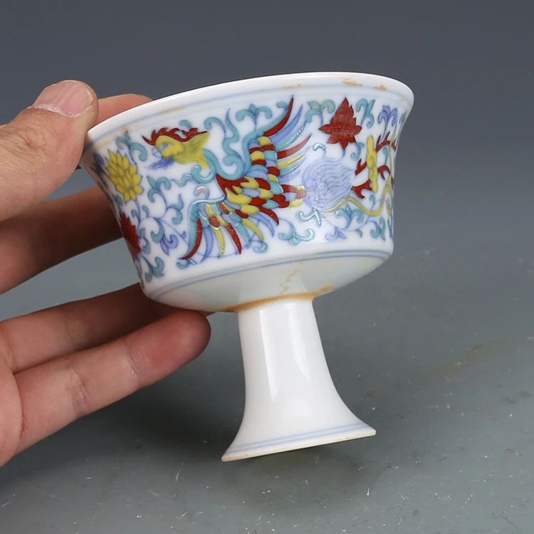 Daming Chenghua colorful goblet with dragon and phoenix pattern antique porcelain antique antique bag