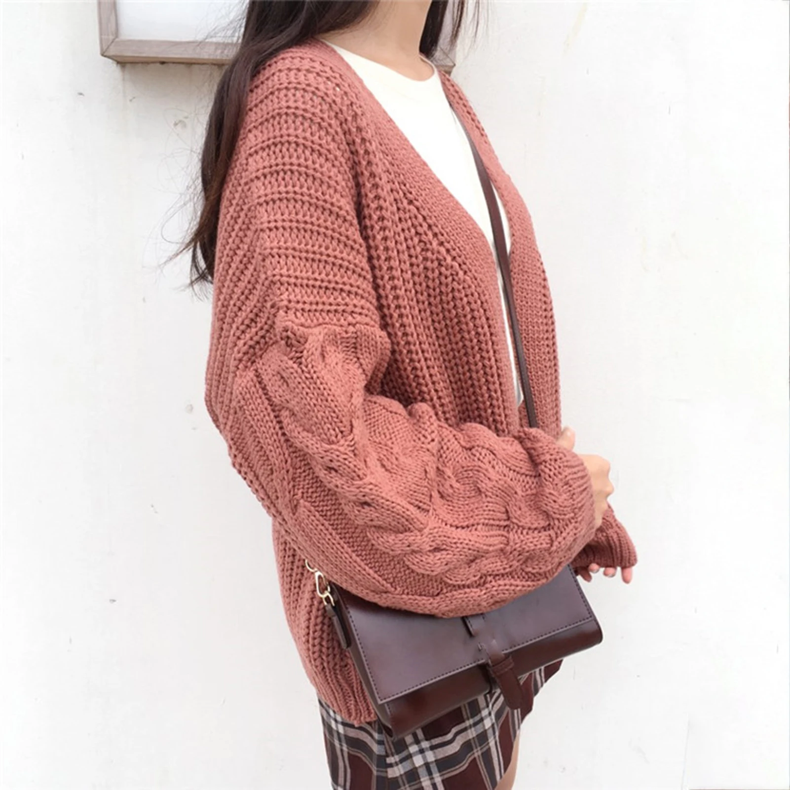 Oversized Knit Sweater Autumn Winter Women Long Sleeve Twisted Knitted Coat Open Front Sweater Cardigan