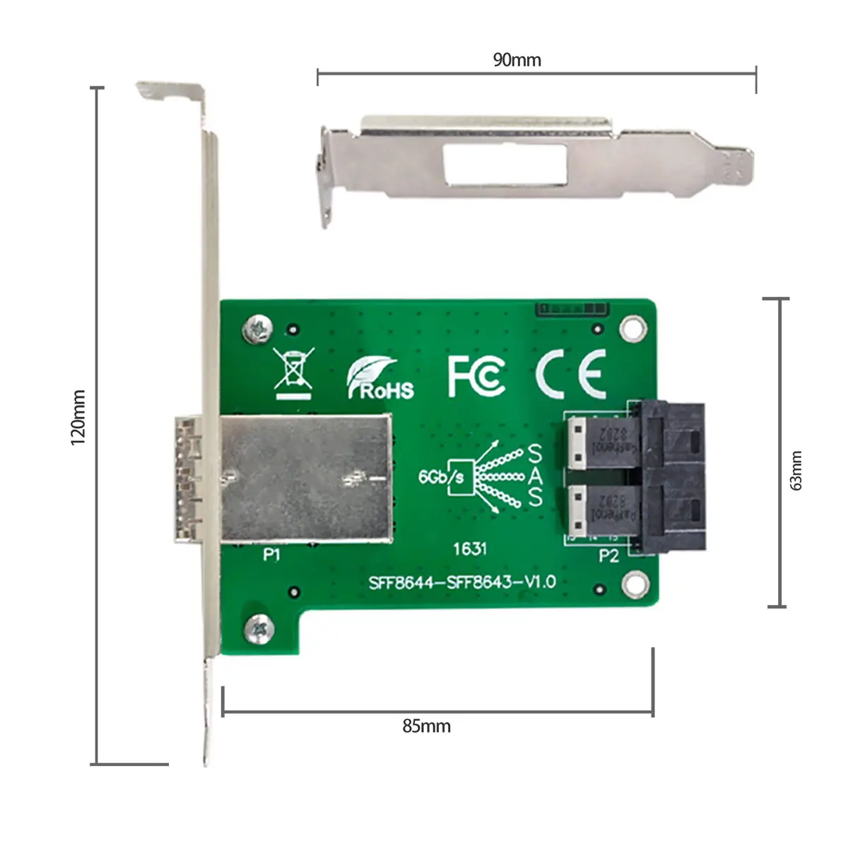 Imagem -04 - Cablecc Mini Sas Portas Duplas hd Sff8644 para Adaptador Interno Sas Sff9643 hd Pcba Fêmea com Suporte de Baixo Perfil