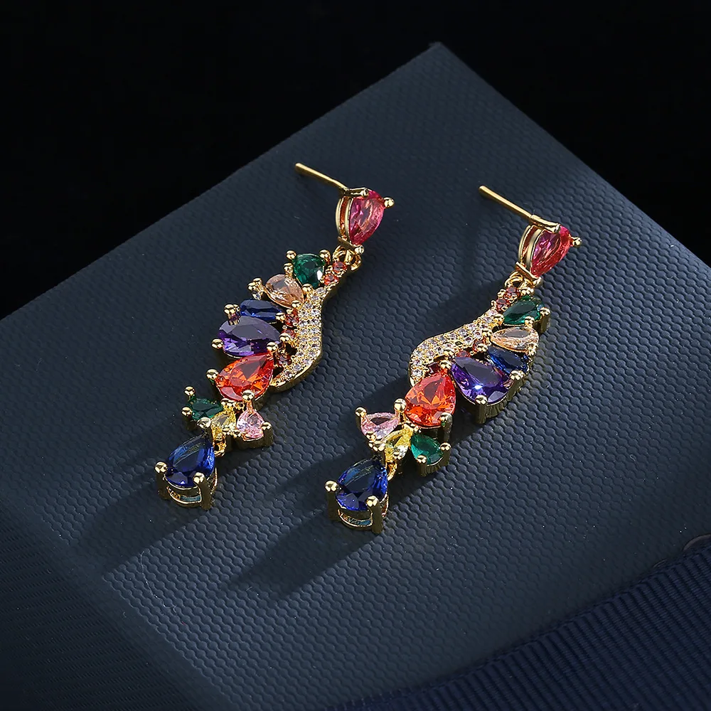 2021 long tassel color luxury zircon earrings 925 silver colorful stone earrings for ladies party birthday jewelry gifts