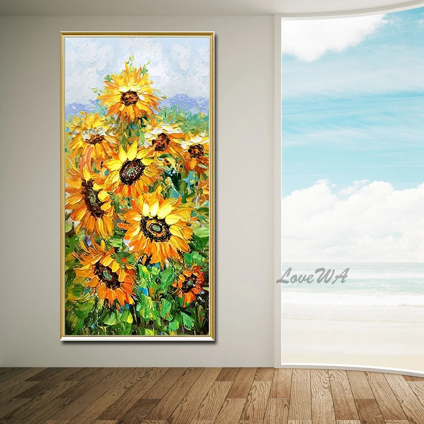 

Handmade Modern Textured Decor Sunflower Oil Painting, Latest Design Canvas Wall Art Palette Knife Home Decoration Art No Framed