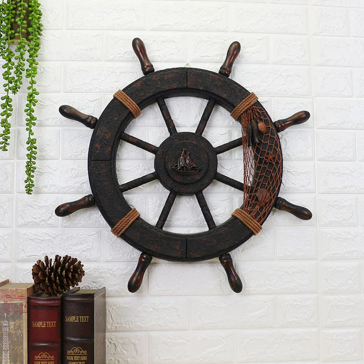 Large 62CM Mediterranean Style Ancient Wood Wooden Boat Ship Rudder Nautical Home Wall Nautical Steering Wheel Home Decor Gifts