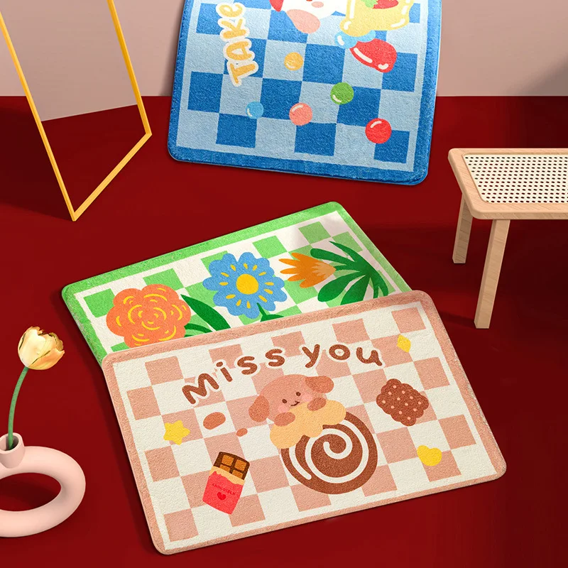 Cartoon Animals Plants Chess Board Soft Mats Rugs Home Entrance Carpet Bedroom Toilet Bathroom Door Absorbent Non-Slip Foot Pad