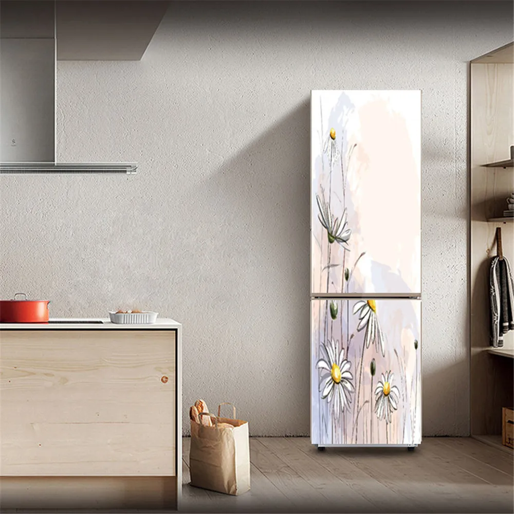 Simple Flower Fridge Sticker Door Cover Dandelion Filament Formula Flamingo Vinyl Removable Refrigerator Stickers Kitchen Murals