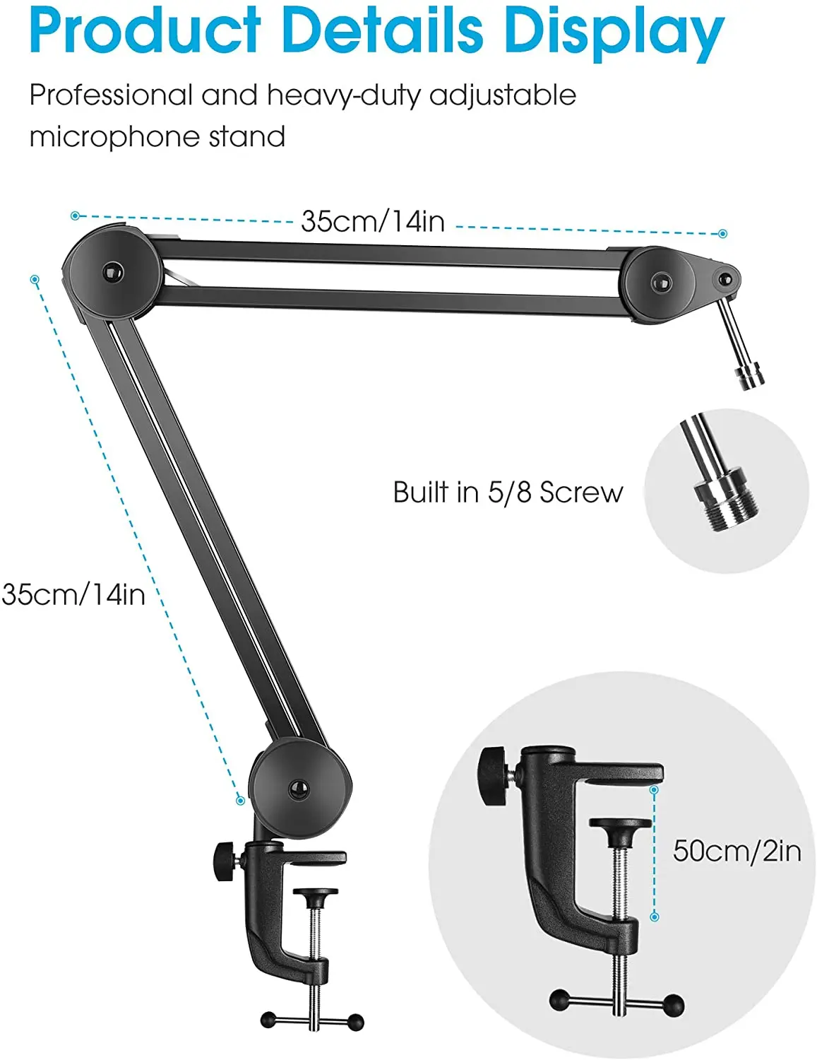 Microphone Boom Arm Stand Heavy Duty Adjustable Suspension Scissor Spring Built-in Mic Stand For Blue Yeti Blue Snowball Bracket