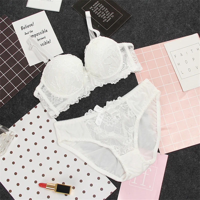 Push Up Bra Lace Bra And Panty Set Embroidery Bra Set Women Plus Size Deep V Lingerie 70 75 80 85 AB Cup For Female Underwears