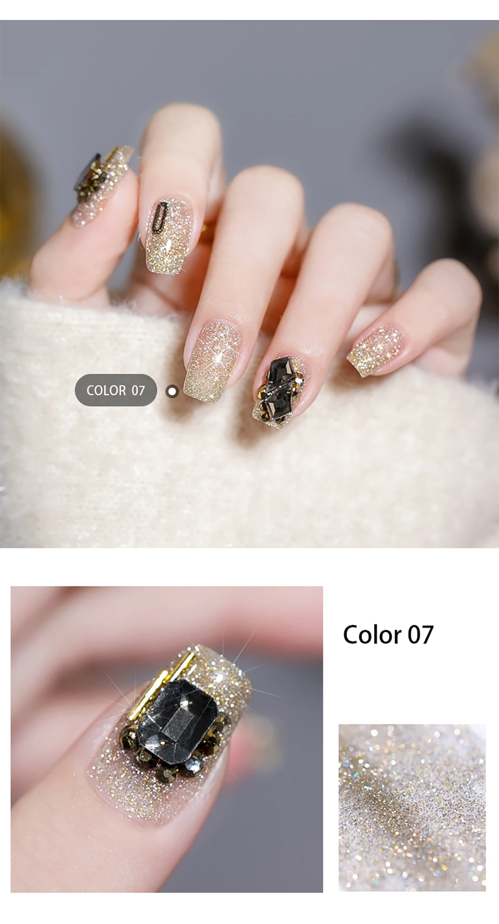 Vendeeni 15 Farben Glitzer-Broken-Diamond-Gel-Nagellack Glänzender Laser UV LED Soak-Off Gel-Lack Funkelnder Nagelkunst-Gel-Lack – Detail 11