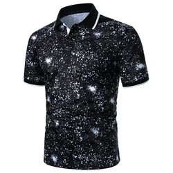 Casual Man Polo Shirt Summer Polo Men Casual Printed Button Short-sleeved Breathable Polo Shirt