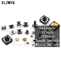 125pcs 25Types Touch Switch/Micro Switch /Push Buttons Switches 2*4/3*6/4*4/6*6 Mini Leaf Switch SMD DIP DIY Electronic Kit