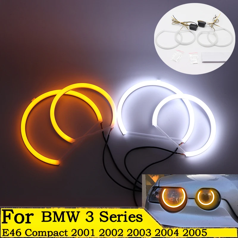 High Quality SMD Cotton Light Switchback LED Angel Eye Ring Kit For BMW 3 Series E46 Compact 2001-2005 Car Accessories