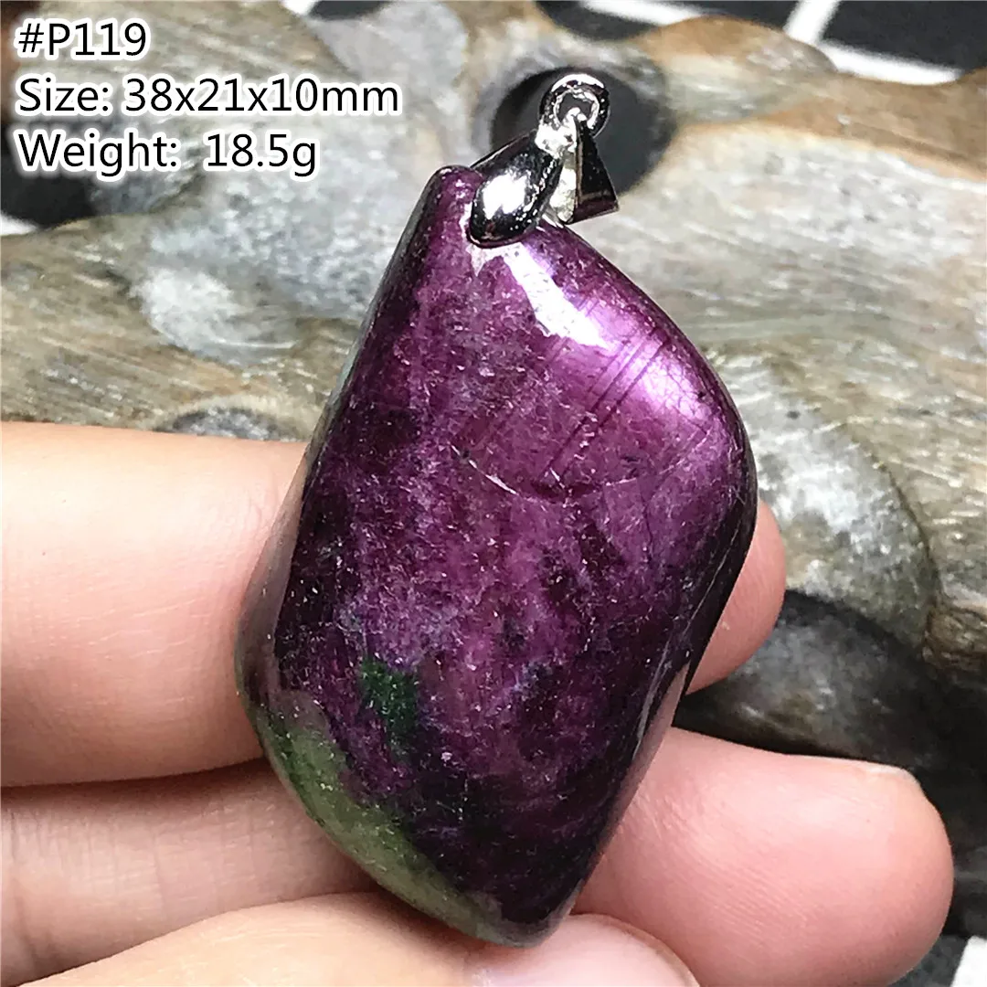 Top Natural Ruby Zoisite Tumbled Pendant Jewelry For Women Men Healing Luck 38x21x10mm Beads Crystal Stone Silver Gemstone AAAAA