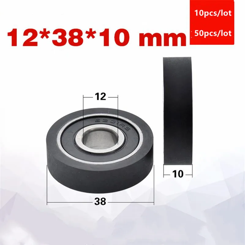 

10pcs/50pcs 12*38*10mm PU620138-10 polyurethane PU 6201 6201RS low noise roller bearing friction pulley soft rubber 12x38x10