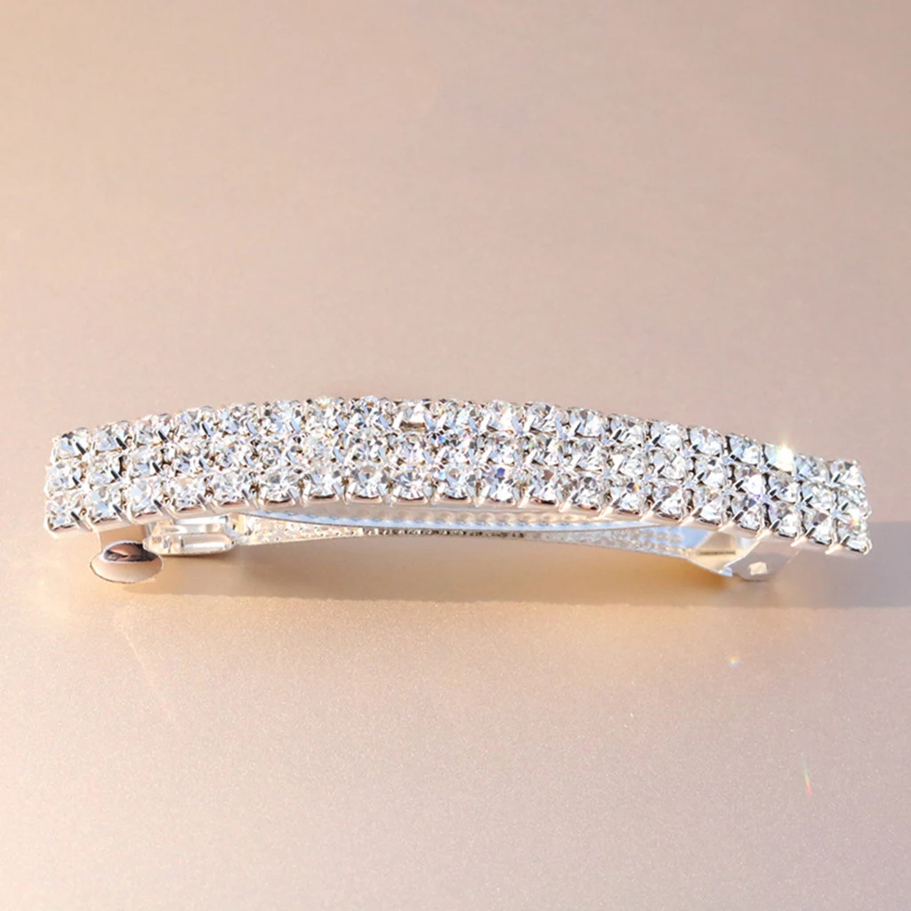 Rhinestone Rectangle French Barrette Hairpin Automatic Spring Clips