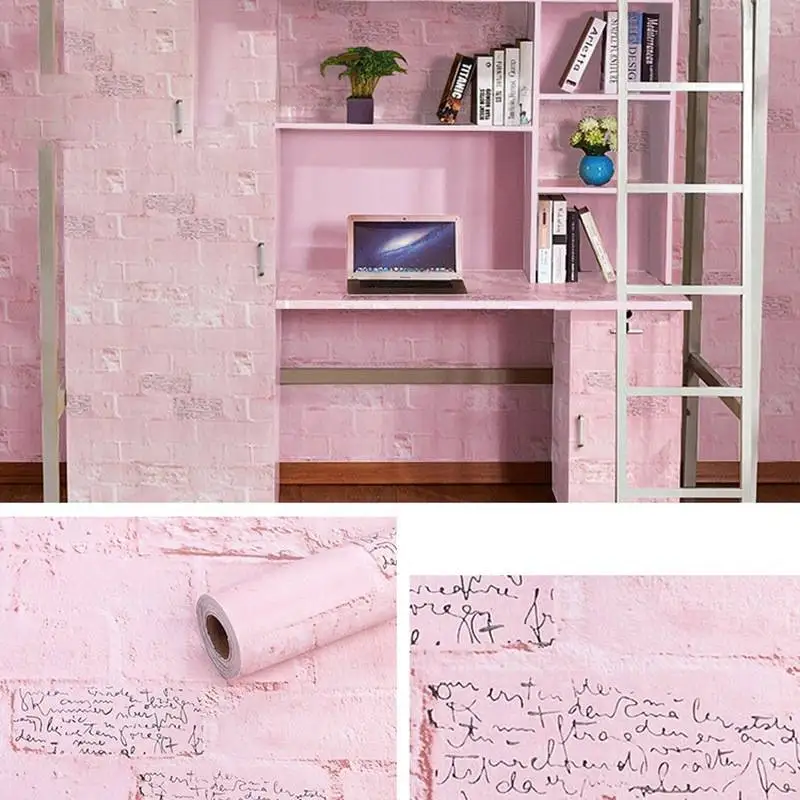 Papel tapiz autoadhesivo de vinilo extraíble para decoración del hogar, papel de contacto de piedra de ladrillo rosa, impermeable, pelar y pegar