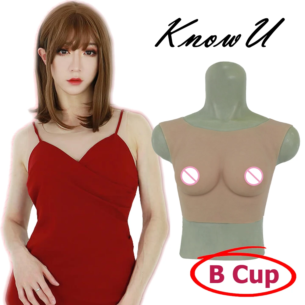 KnowU B Cup Silicone Breast Forms Round Neck Fake Boobs Small Breasts For Cosplay Transgender Drag Queen