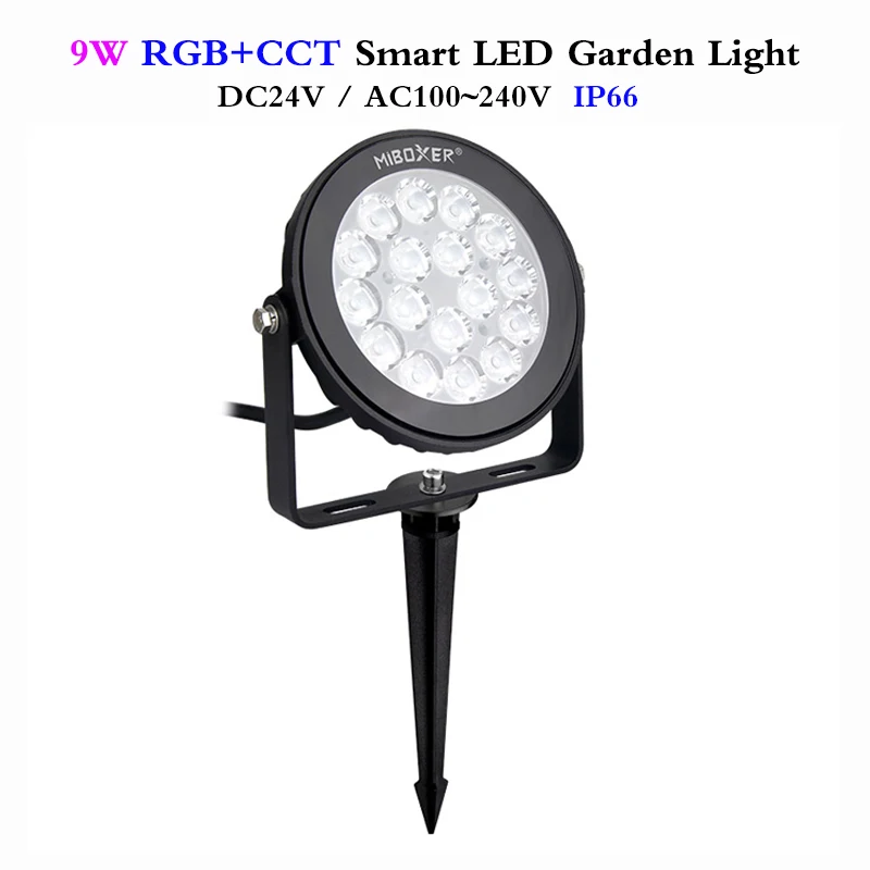 smart Outdoor 9W RGB+CCT LED Garden Light DC24V/AC100~240V IP66 Waterproof LED Lighting WiFi can Compatible 2.4G Wireless Remote