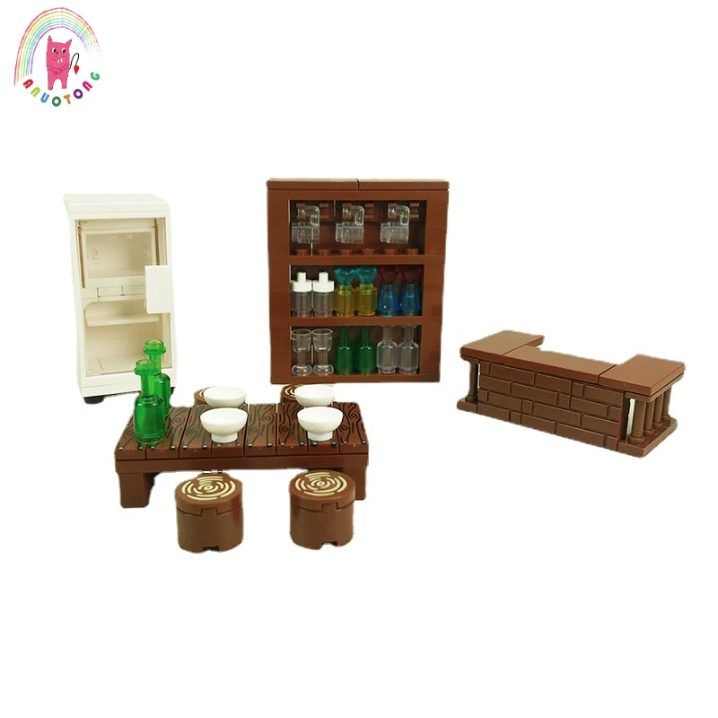 

MOC Figures City Home Educational Building Blocks Toys Bathtub Wardrobe Refrigerator Wine Cabinet Compatible DIY Model Bricks