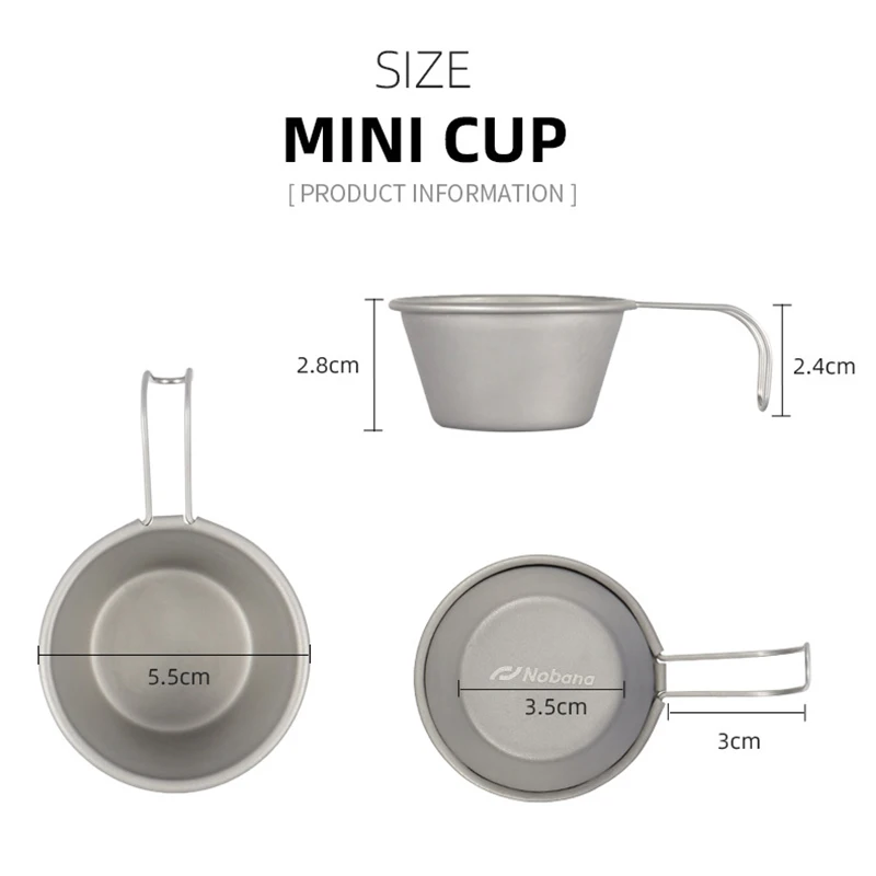 Stainless Steel Mini Wine Cup, Outdoor Cookware, Water Bottle, Liquor Mug, Soup Bowl with Mesh Bag, Camping, BBQ, Climbing, 50ml