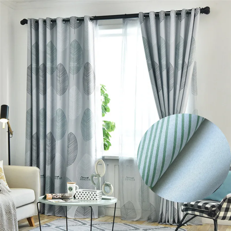 Nodric Style Blackout Curtains for Living Room 1 Piece Thick Modern Leaf Print Window Door Curtain Kitchen Bedroom Car Panels