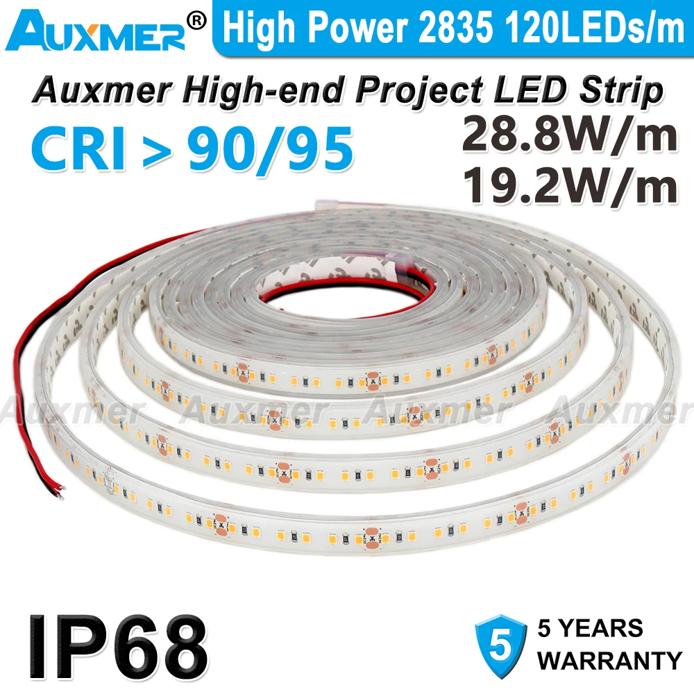 potencia 2835 led strip light 120leds m cri95 90 ip68 192 w m dc12v dc24v silicone impermeavel adequado para exterior subaquatico alta 01