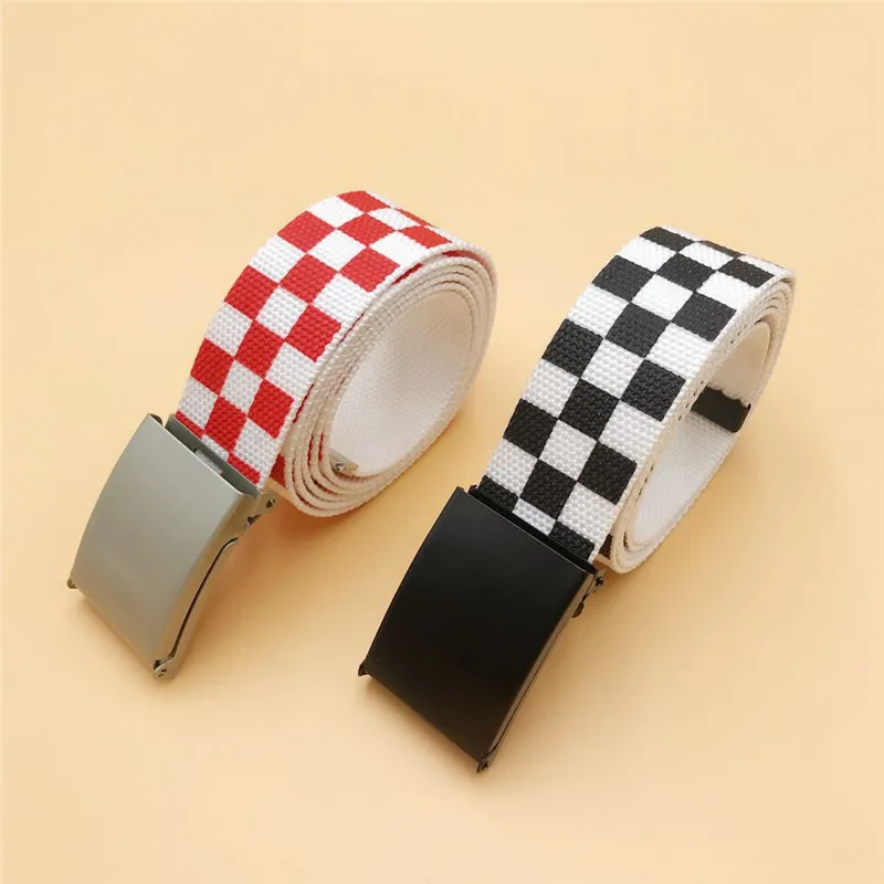 Waistband 130cm/110cm Black White Plaid Belt Canvas Checkerboard Belts Cummerbunds Canvas Waist Belts Casual Checkered