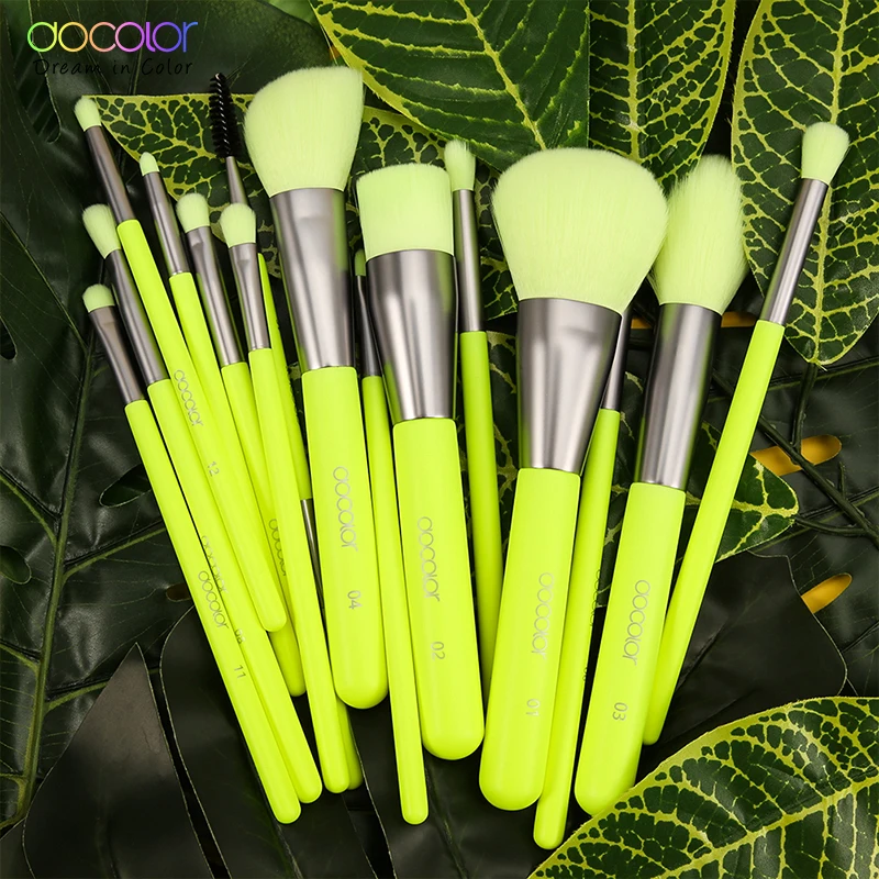 Docolor Neon Makeup Brushes 10/15pcs Professional Synthetic Hair Powder Foundation Eye Shadows Blending Contour Make Up Brushes