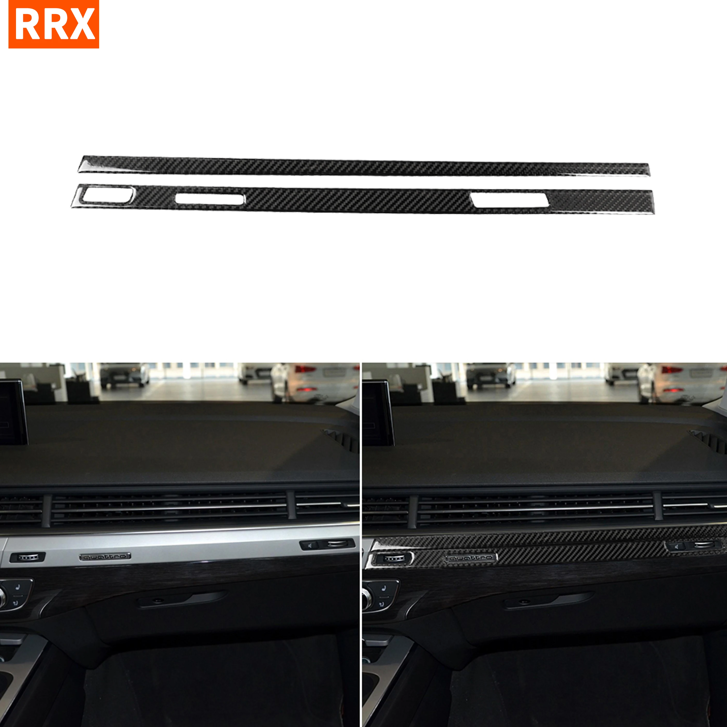 

For Audi Q7 SQ7 4M 2016 2017 2018 2019 Carbon Fiber Stickers Co-pilot Dash Panel Trim Strips Interior Car Accessories