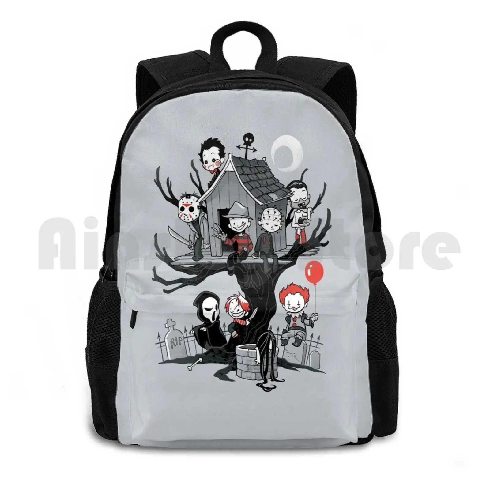 Horror House Outdoor Hiking Backpack Waterproof Camping Travel Horror Pinhead Red Balloon Scary Clown Cute Tree Dark Humour