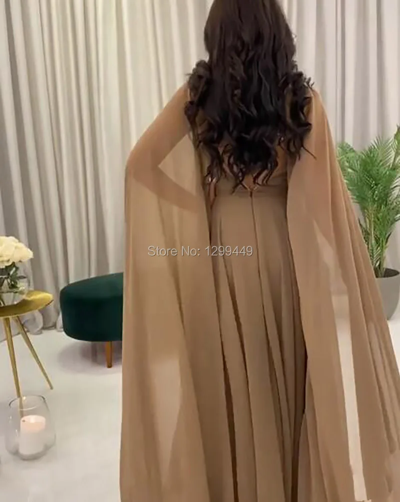 Robe de soirée arabe à manches Cape, en mousseline perlée, ligne a, robe de bal mère de la mariée sur mesure