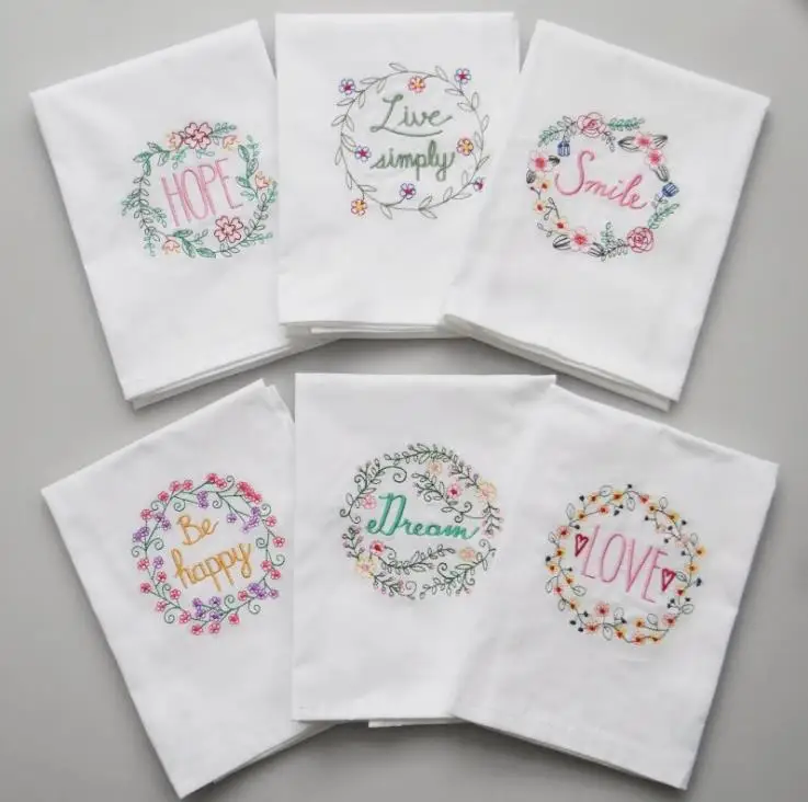 Embroidered Napkins Letter Cotton Tea Towels Absorbent Table Napkins Kitchen Use Handkerchief Boutique Wedding Cloth SN3627