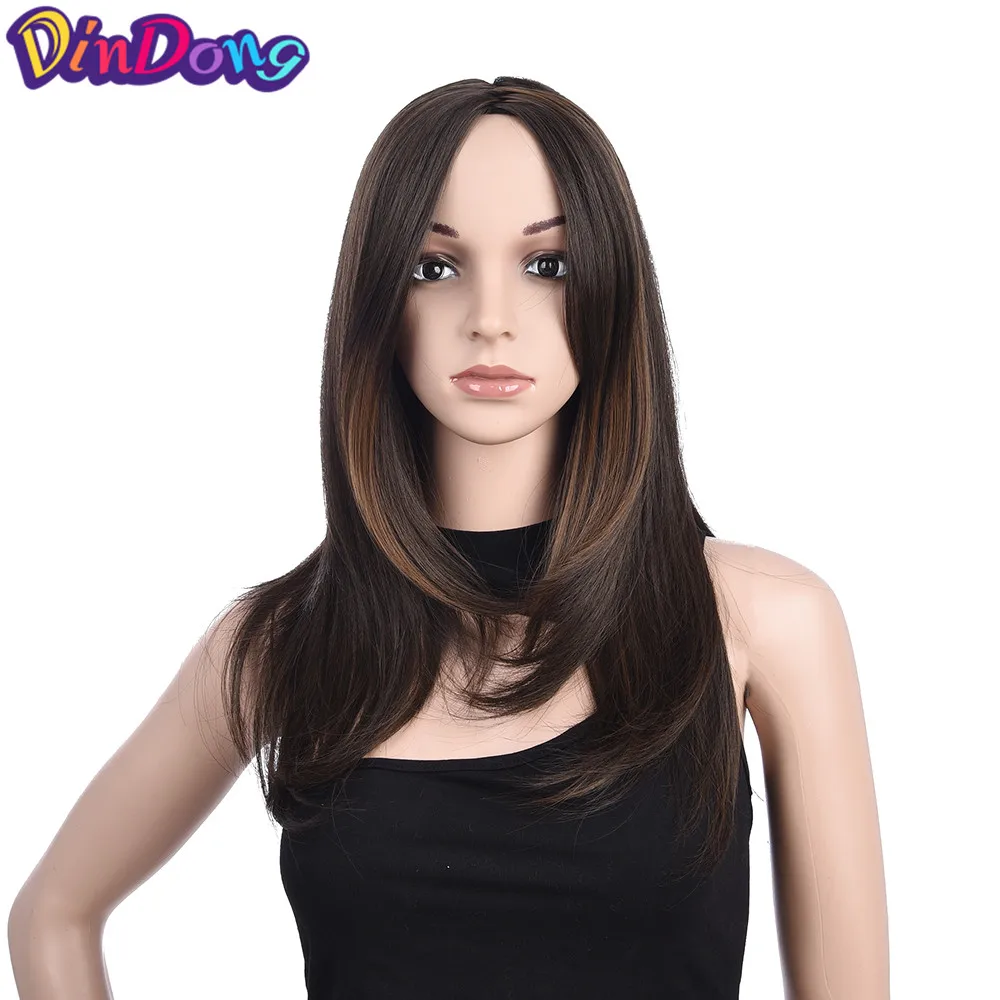 DinDong Body Wave Haircut Wigs Heat Resistant Synthetic Ombre Ash Blonde Color Machine Made Wig For Black Women Daily Use