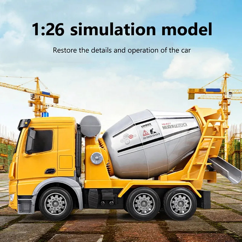 1:26 Simulation Remote Control Cement Mixer Truck Toy One Key Rotation 25Mins Cool Lighting Electric RC Truck Children's Gifts