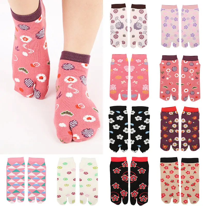 Two Finger Socks Print Cute Japanese Style Unisex Cotton Toe Socks Foot Bag Short Cotton Cocks Samurai Split Toe Socks 1 Pair