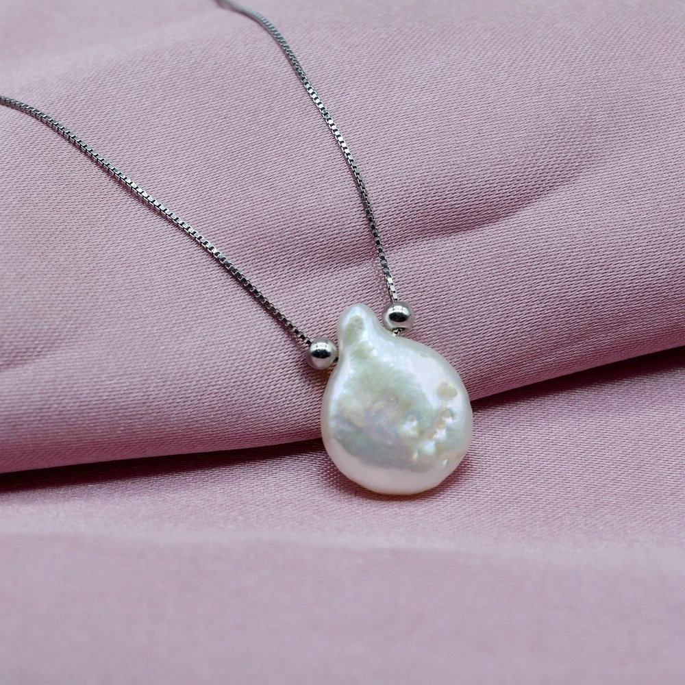 Unique Baroque Pearl Pendant Necklace Natural White Freshwater Pearl Heart Pendant Silver Chain for Women Gift Choice for Girls