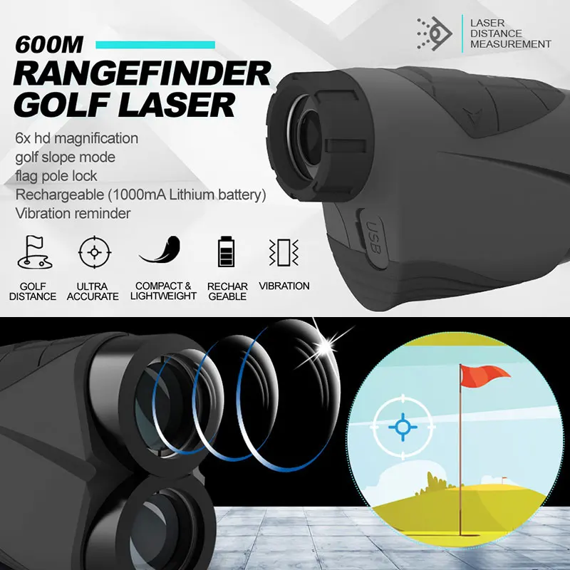 Mileseey Teleskop Laser-entfernungsmesser für Jagd Golf 600m Laser-distanzmessgerät mit Hang Flagge-Lock und Abstand/geschwindigkeit/Winkel