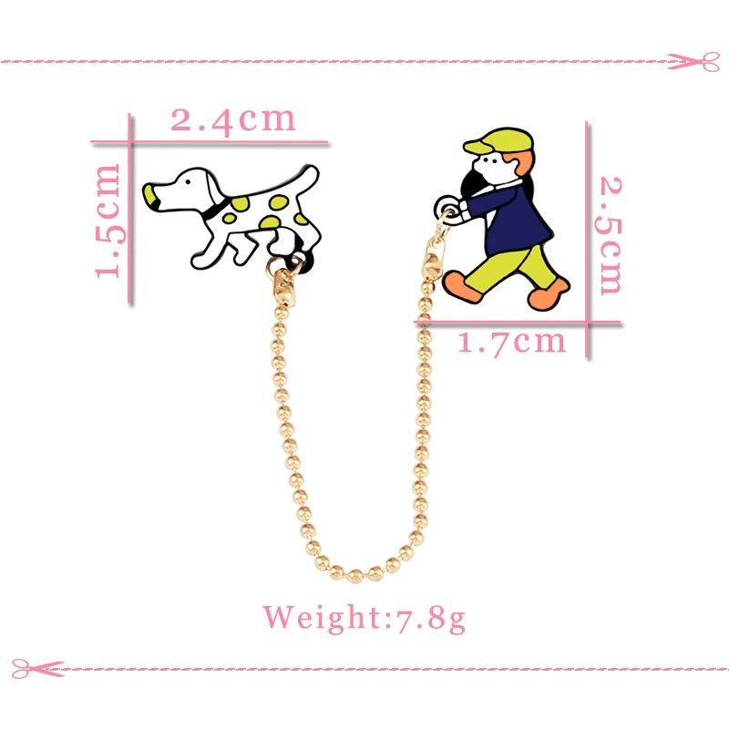 Funny Cartoon Brooch Animal Dogs Chain Pin boy walk the dog Badge Custom Metal Jewelry Backpack Denim Lapel Pins Gift for Friend