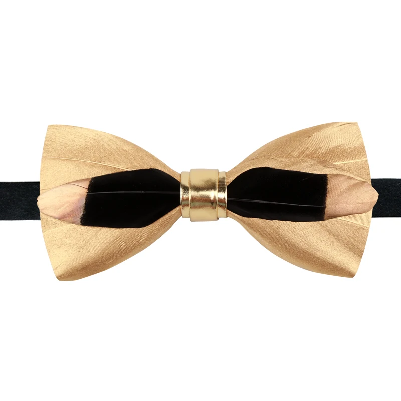 Free Shipping New male fashion man men's Original Handmade feather bow tie gold men and women dress England bridegroom wedding