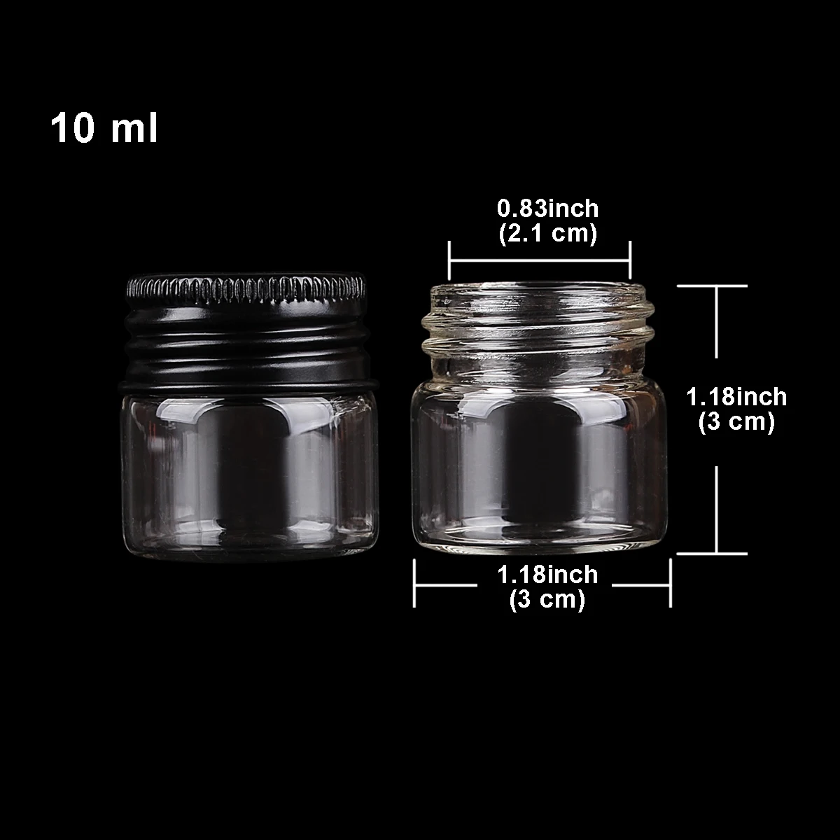 Bouteilles en Verre avec Bouchons en Aluminium Noir, Potion, Bocaux, Récipients, pour ixde Mariage, 10ml, 30x30mm, 5 Pièces