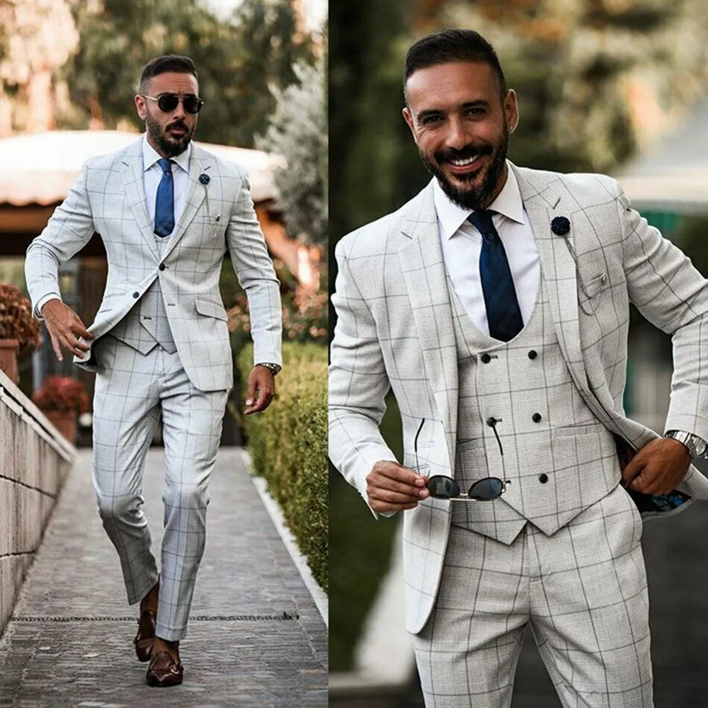 Trajes de boda clásicos para hombre, traje ajustado, chaqueta, chaleco, pantalones, conjunto de 3 piezas, ropa Formal de boda a medida