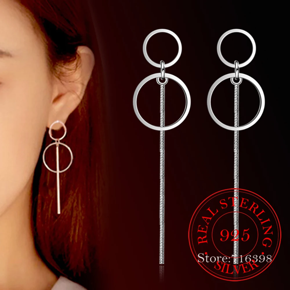 Exquisite 925 Sterling Silver Circle Tassel Long Earrings Ear Line Women Jewelry boucle d'oreille Brincos