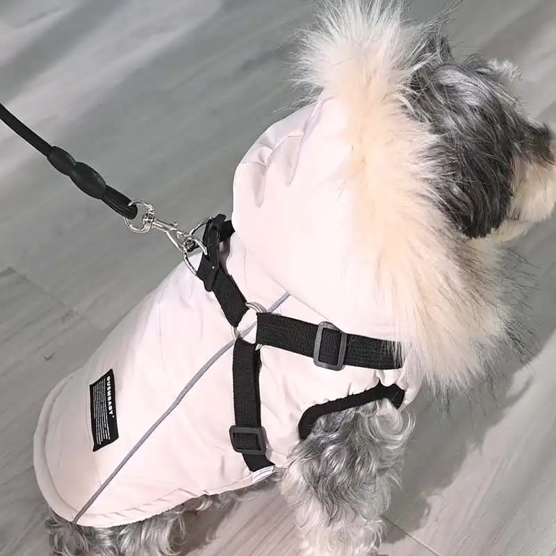 Haustier Hund Kapuzen jacke mit Geschirr Winter warme Hunde kleidung wasserdicht für kleine mittlere Hunde Mantel Chihuahua Französisch Bulldogge