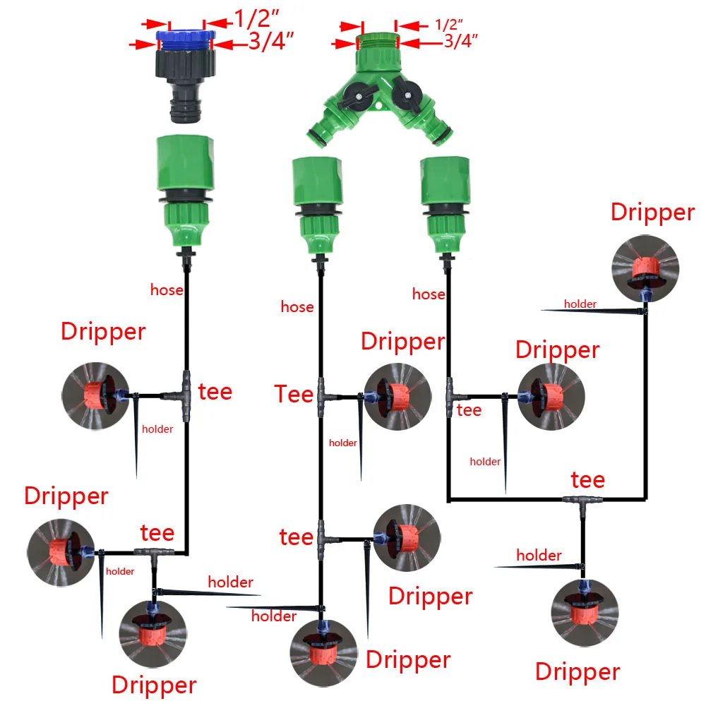 50M-5M DIY Drip Irrigation System Automatic Watering Garden Hose Micro Drip Watering Kits with Adjustable Drippers