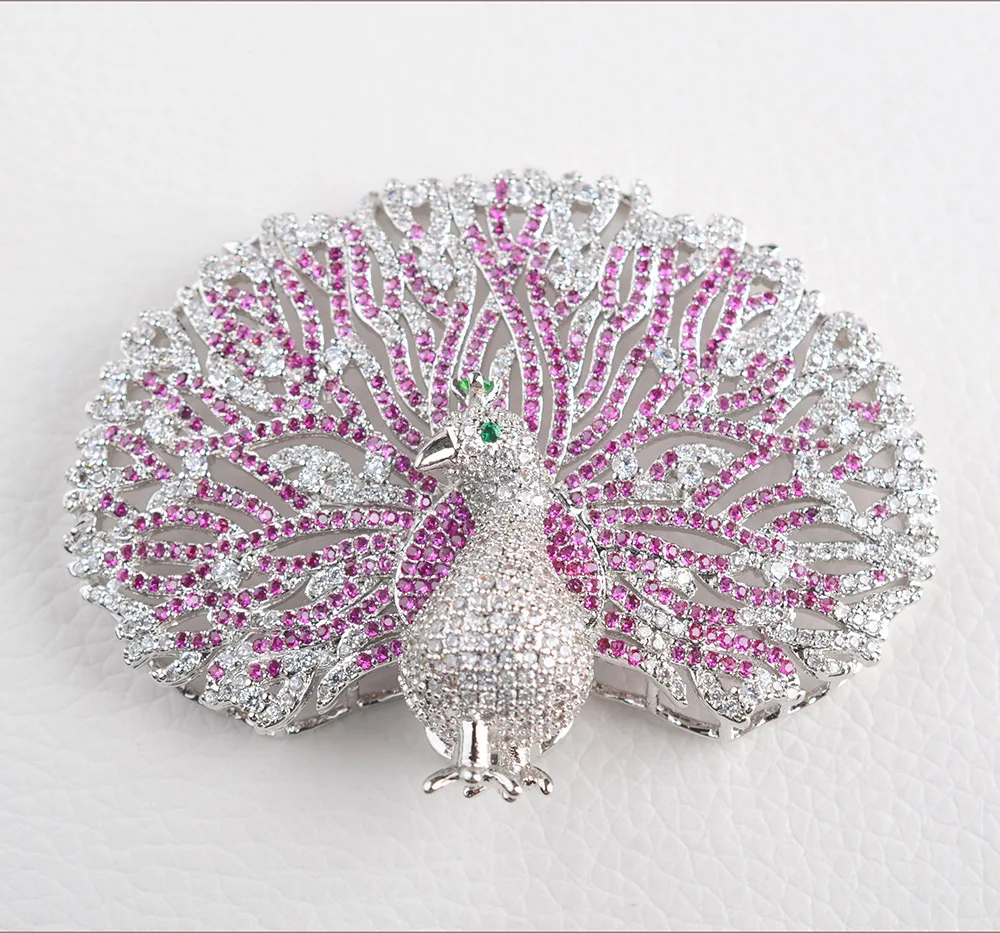 1 PCS 46x60mm Micro Pave Cubic Zircon Peacock Connector For Jewelry DIY